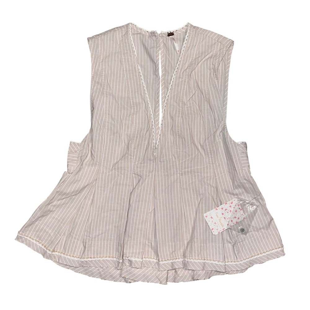 Free People Ivory Combo Striped Sleeveless Babydoll Top OB1113116 XS New